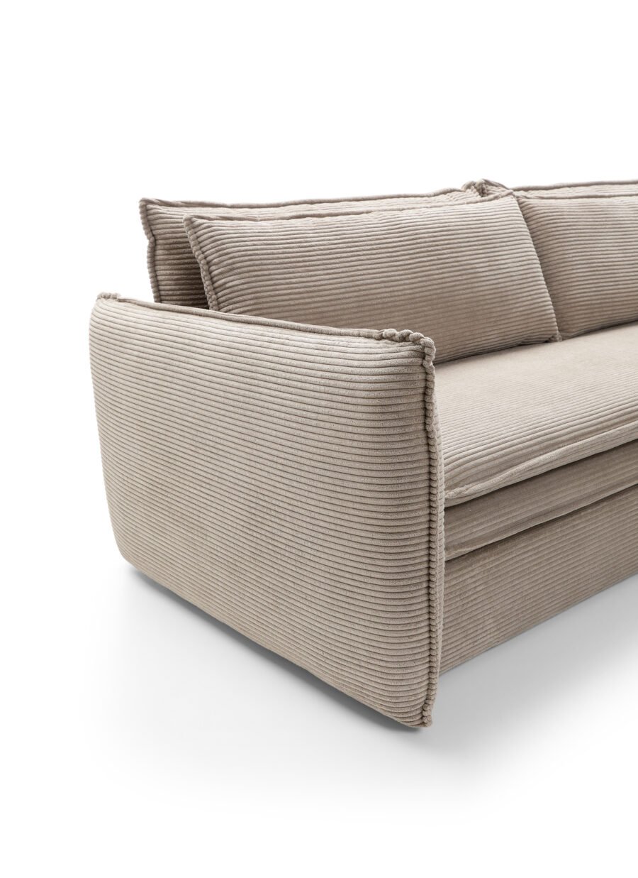 Canapea extensibilă TILIA SLIM, 229 cm, culoare bej, stofă velur raiat pet-friendly, extensia 200×140 cm - imagine 6