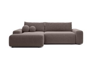 Colțar extensibil LOOP, spațiu de depozitare, 264x162 cm, culoare taupe-brun deschis, stofă boucle dens moale, stanga