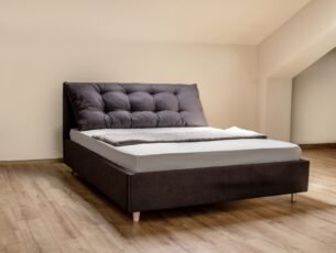 Pat tapițat ADALINE 160x200, material catifea, somieră metalică rabatabilă, spațiu depozitare, seria MODERN