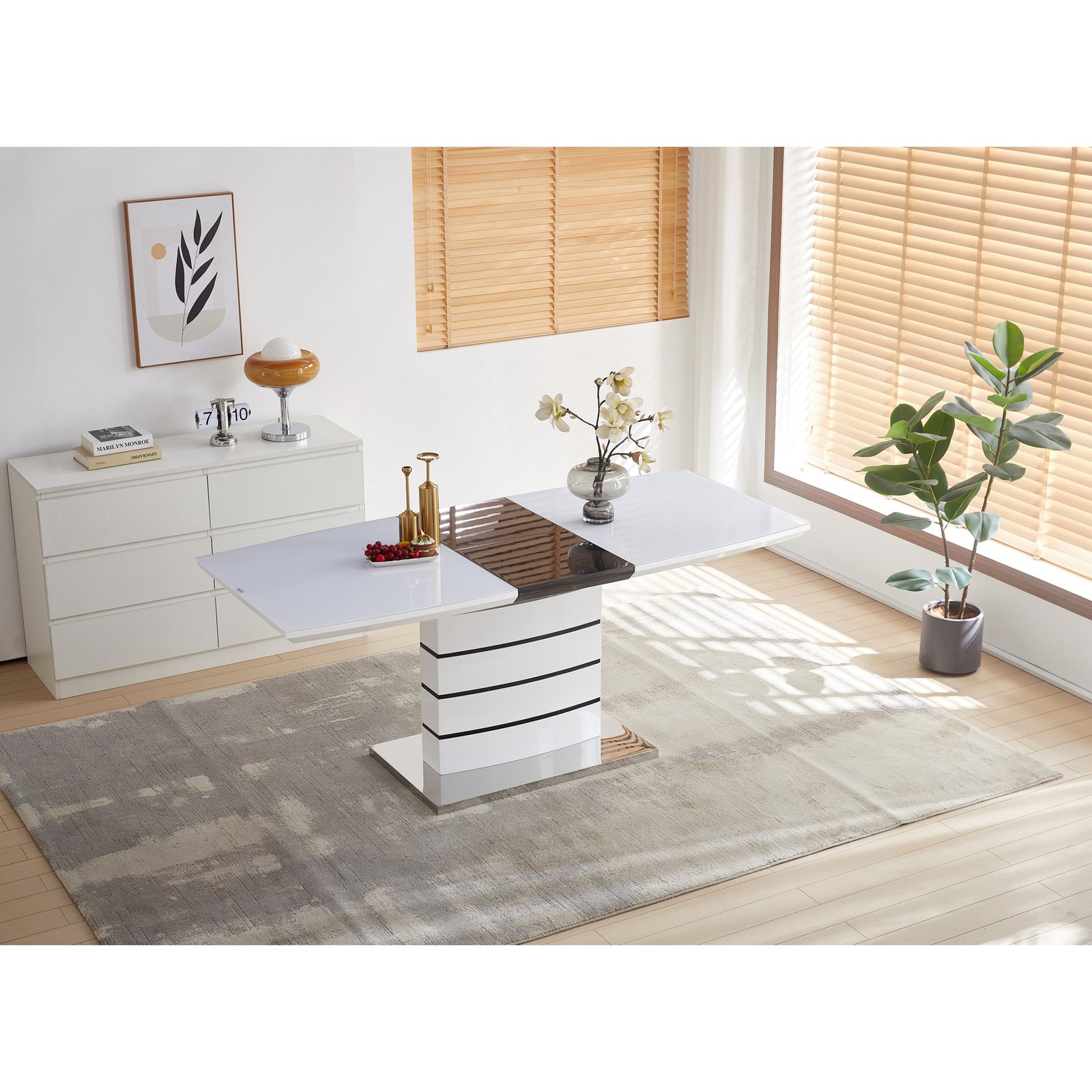 delta Masa extensibila Delta, 140-180x80x76 cm, alb/negru - imagine 1