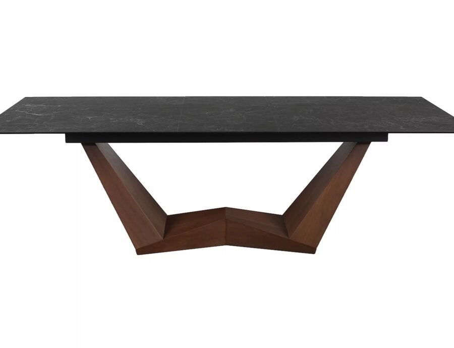 Masa extensibila dining BONUCCI, negru cu efect de marmura/nuc, ceramica+stcila/furnir, 200/250x98x76 cm - imagine 1