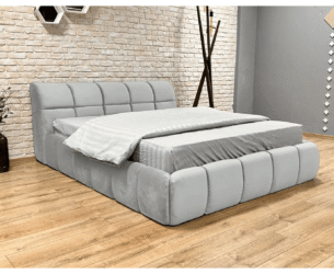 Pat tapițat JENNY 180x200, material catifea, somieră metalică rabatabilă, spațiu depozitare, seria LUX